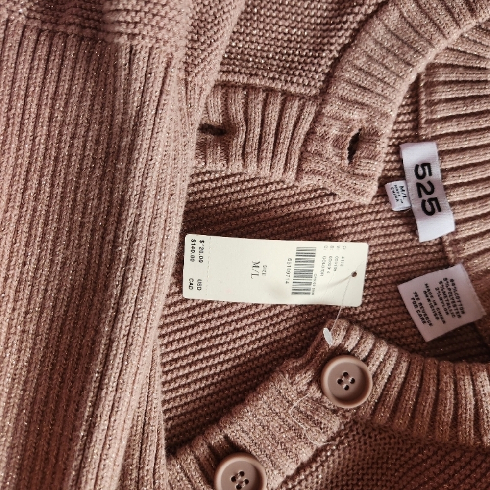 NWT❗️❤️Anthropologie 525 Cropped Pink Gold Puff Sleeve Cardigan size M❤️ - Picture 8 of 9